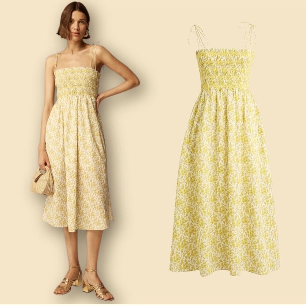 NEW J. Crew Dress Paloma Yellow Floral Smocked Midi Dress Liberty Fabric Size M